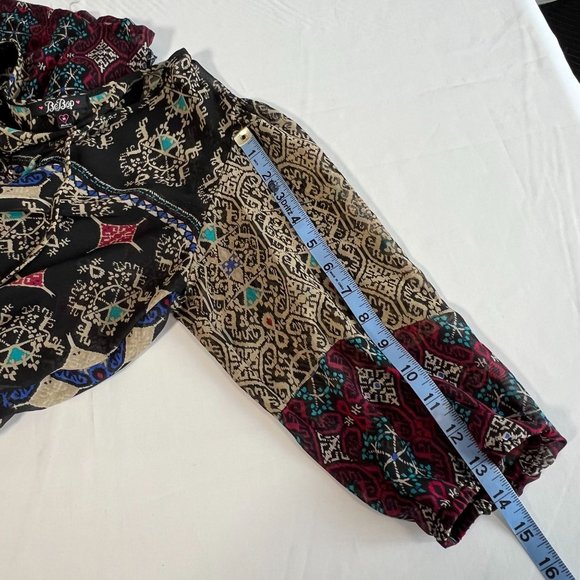 BeBop Black Print Sheer Mini Dress Size Medium Boho‎ Festival Dress - Picture 15 of 15